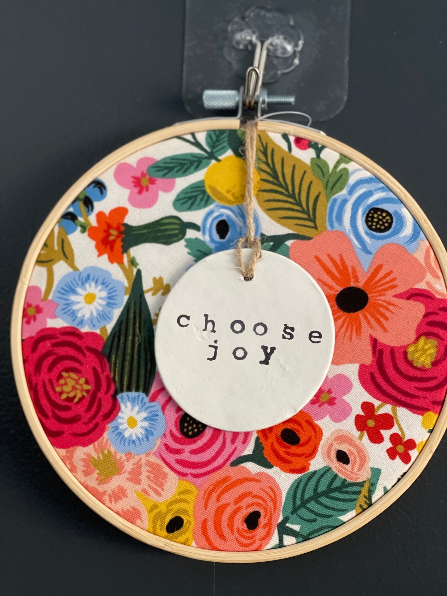 Live Simply or choose joy 6 Inch Hoop with Rifle Paper Co. Herb Garden Fabric and Circle Ornament RBD swag