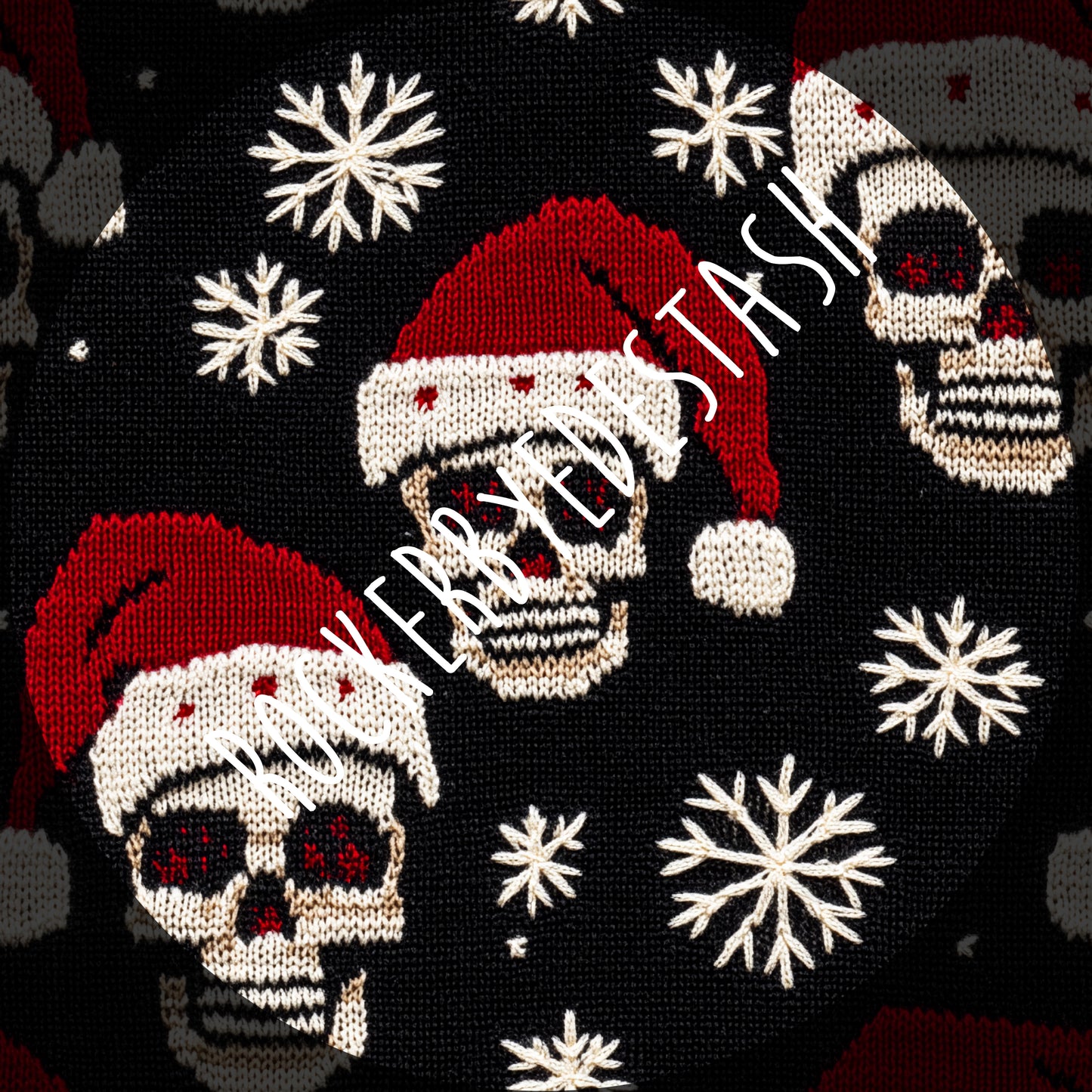 Santa Skull Knit - cotton Lycra retail fabric
