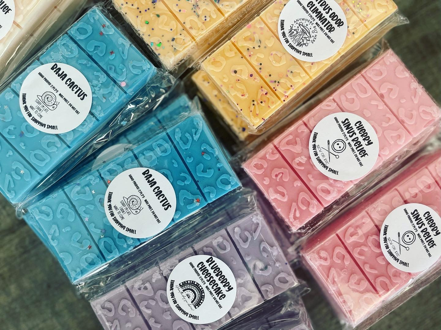 Custom Wax Melts SNAP BARS by LIVE love Wax Co Co Sew or Die, Sloth, Tight shipwreck & Donut Worry and more Retail Swag