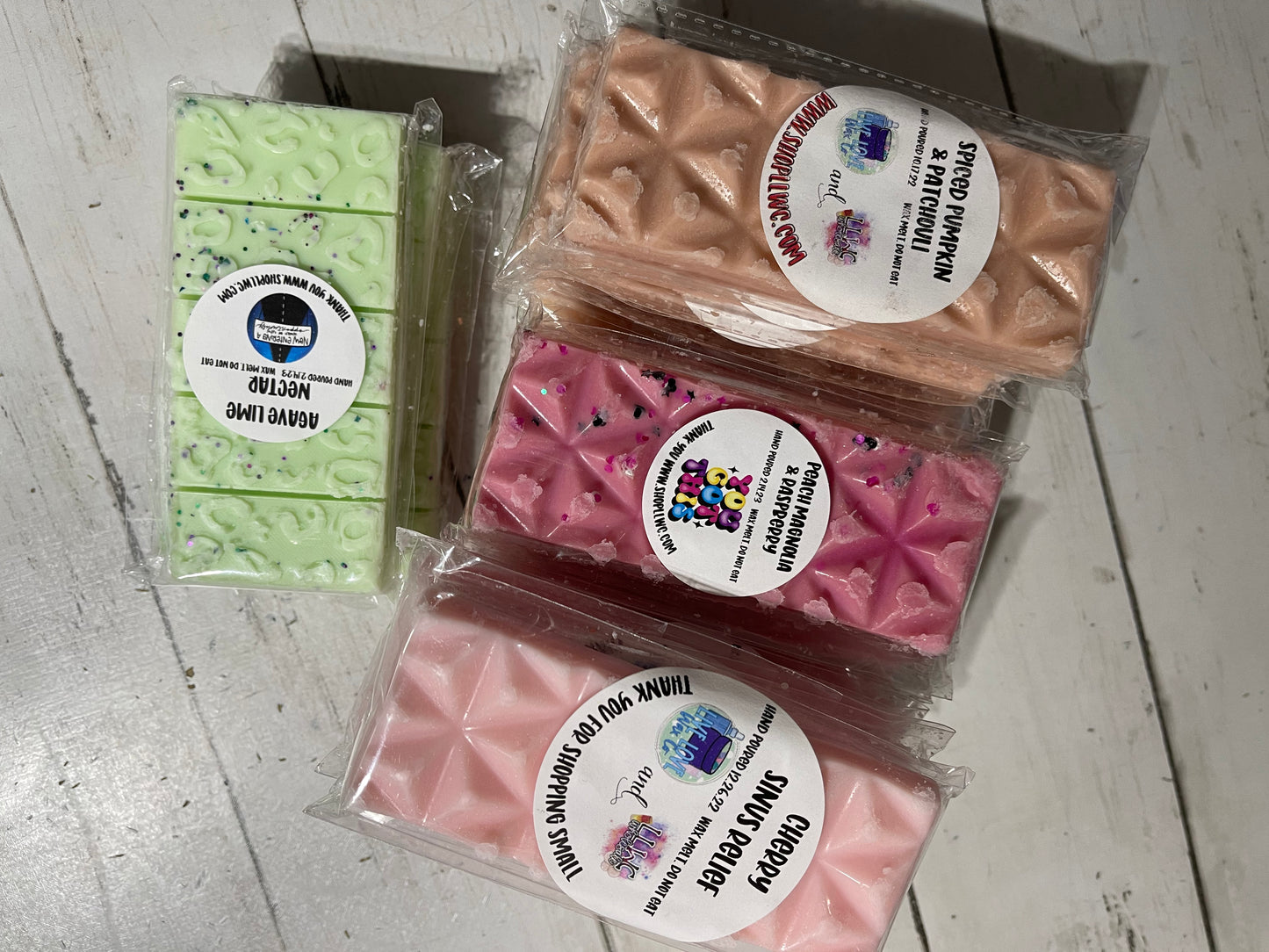 Custom Wax Melts SNAP BARS by LIVE love Wax Co Co Sew or Die, Sloth, Tight shipwreck & Donut Worry and more Retail Swag