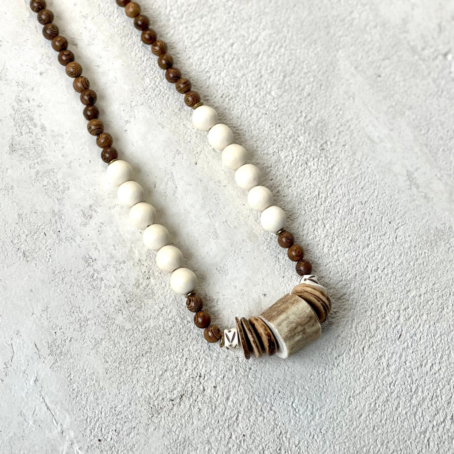 Dark Deer Antler + Wood Bead Necklace by L rae jewelry gift
