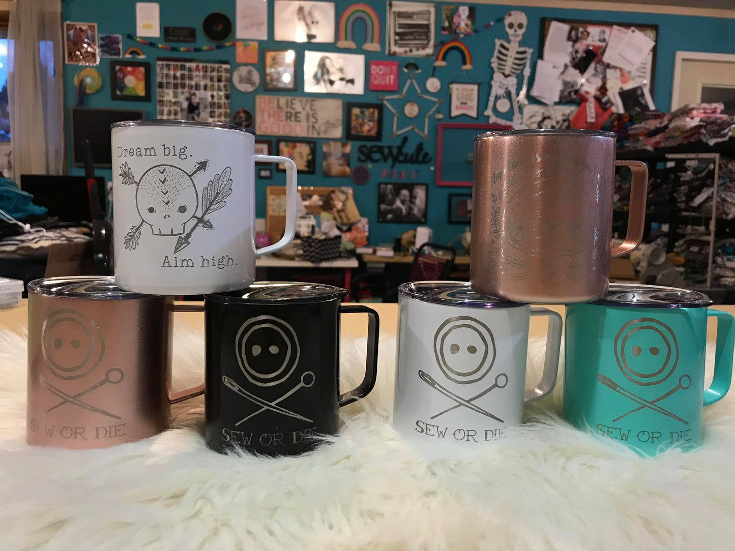 NEW styles Engraved Stainless Steel Mug with lid - 14 ounces RETAIL - 6 to choose from.