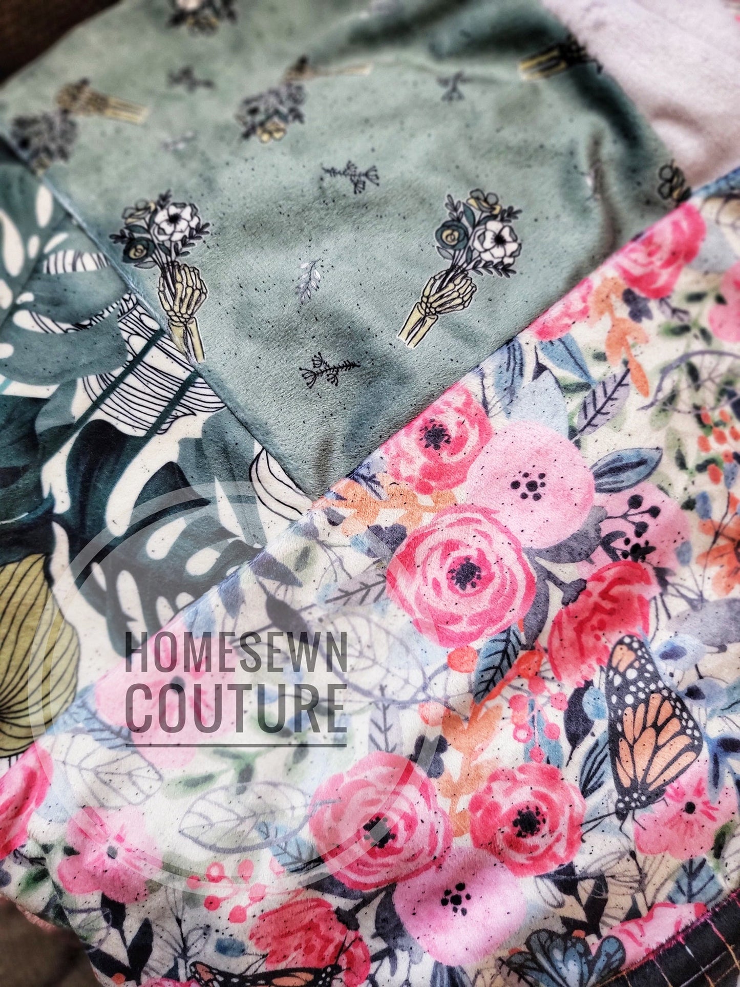Minky - Retail Fabric Round PP - Spring Skeletons with Succulent and Monstera Skull rerun