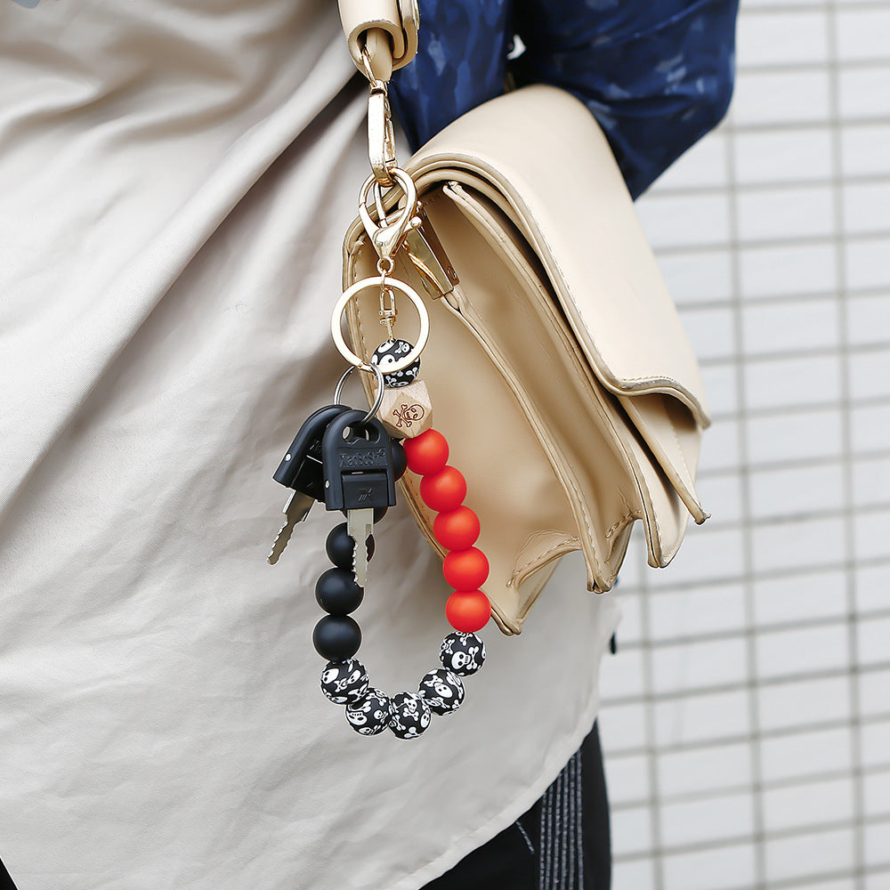 Skull Red Teardrop Silicone Bead Bracelet Bracelet Keychain by Beehive