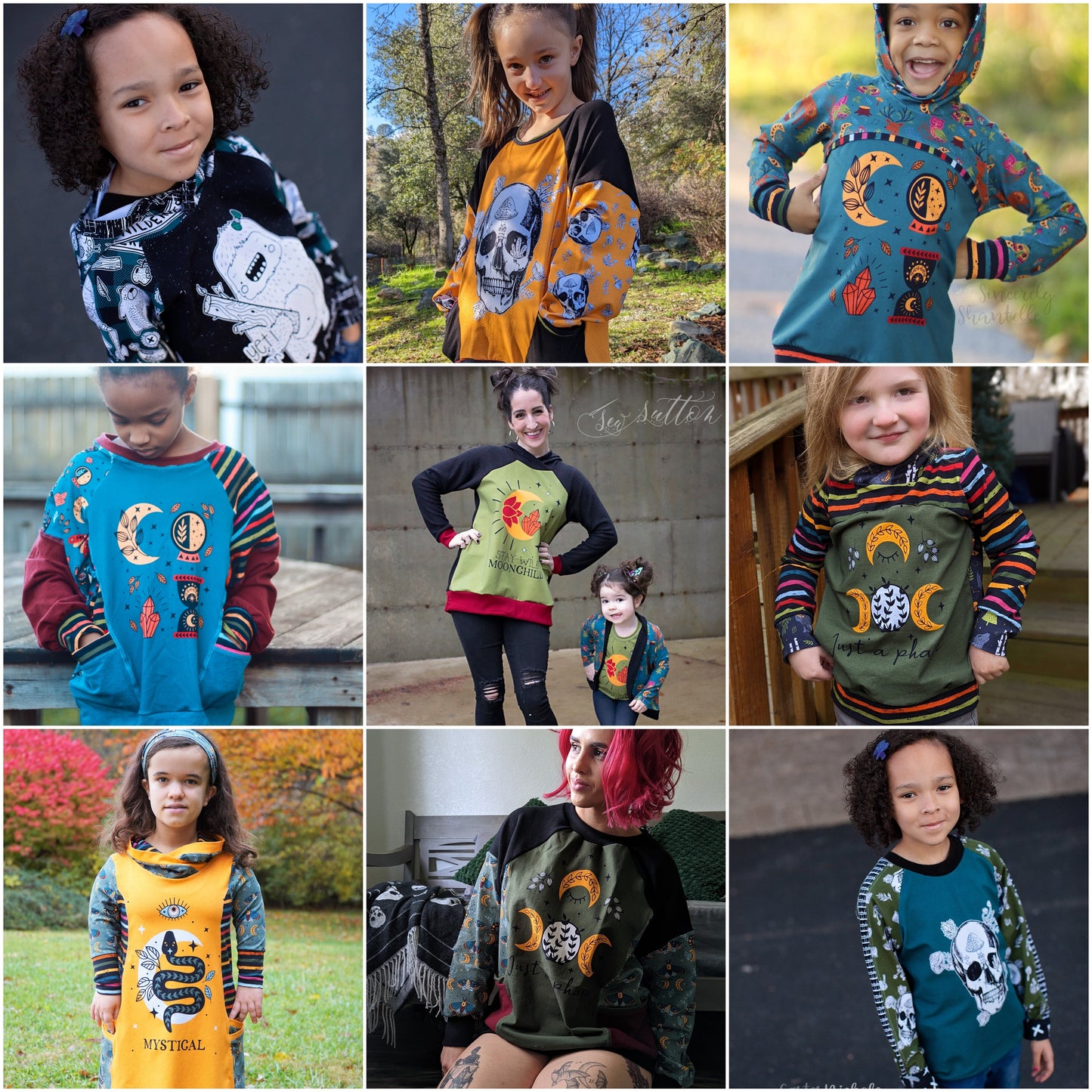 Cotton Lycra Panels - Round OO - Kid & Adult size - Skulls & Mushroom, Magic Forest, Wilderness & Hedgehog panels Retail Fabric