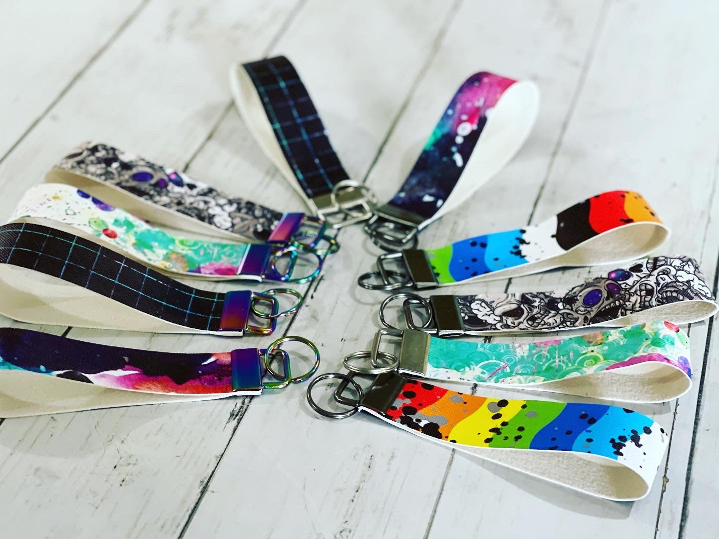 Vinyl Lanyard Wristlet Keychain Wrist Strap - RockerByeDestash Swag Rainbow Waves