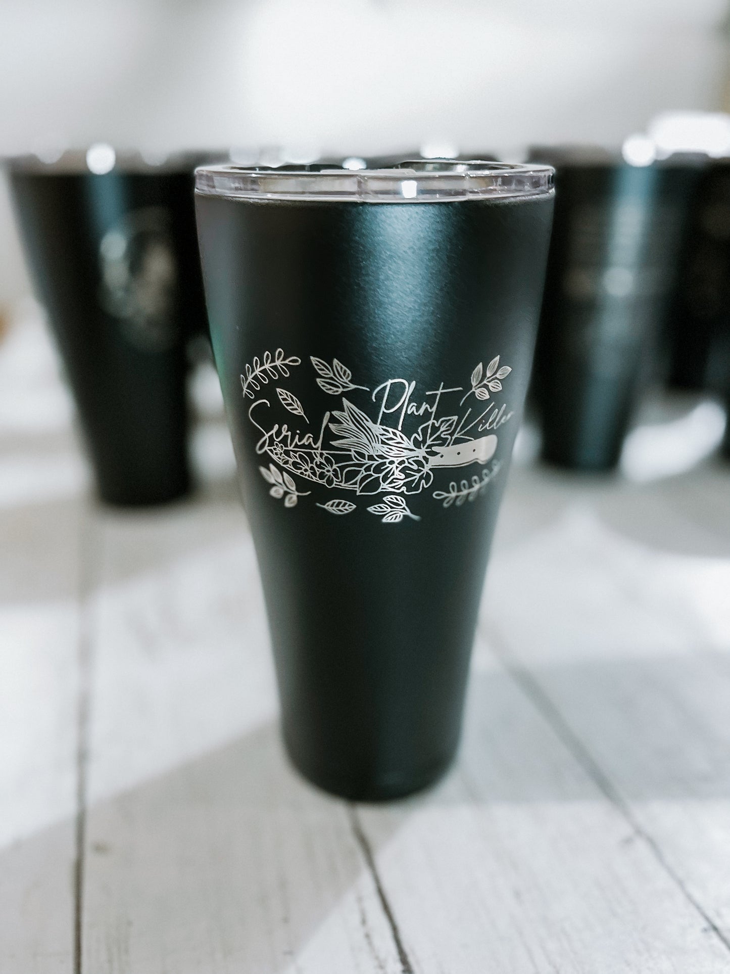 DoorBuster - 30oz BLACK Engraved Tumbler with plastic splash proof lid - Matte Black