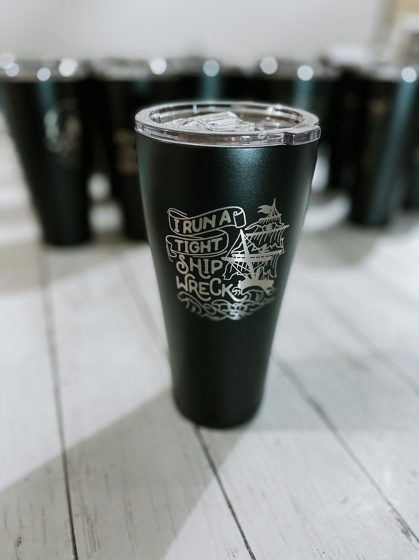 DoorBuster - 30oz BLACK Engraved Tumbler with plastic splash proof lid - Matte Black