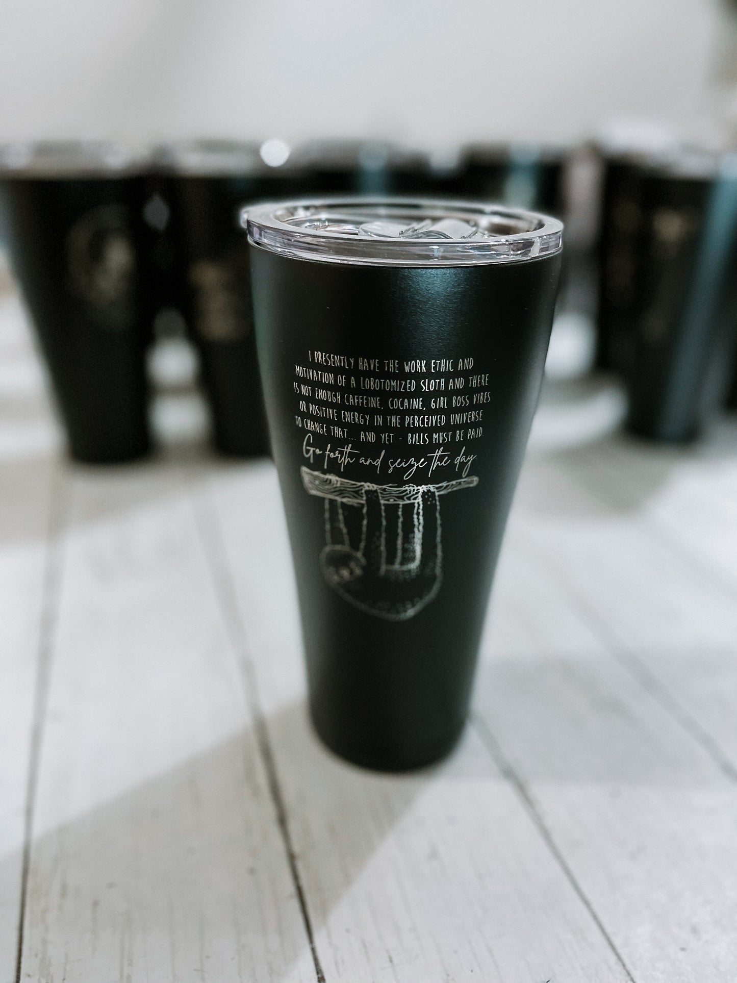 DoorBuster - 30oz BLACK Engraved Tumbler with plastic splash proof lid - Matte Black