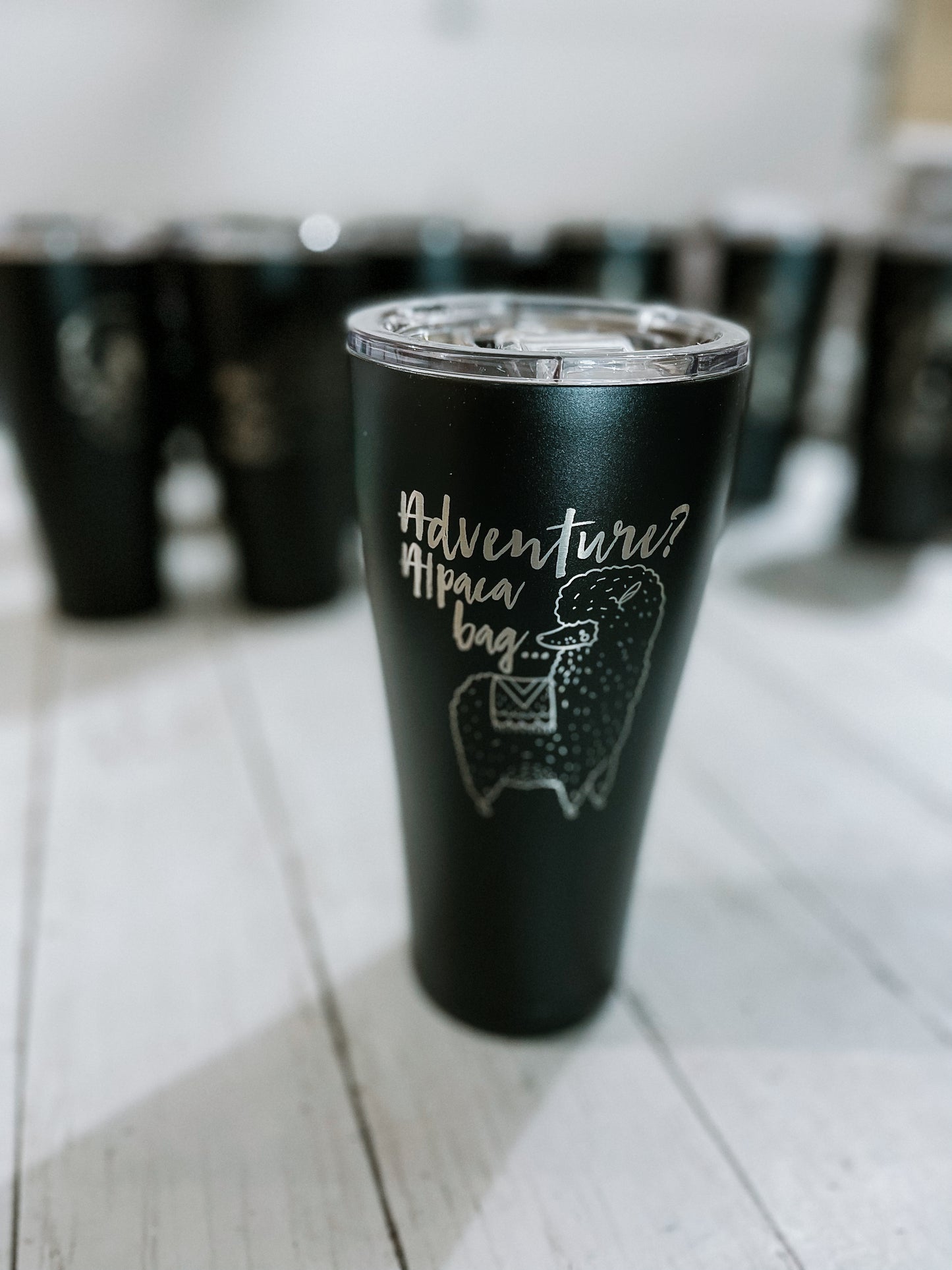 DoorBuster - 30oz BLACK Engraved Tumbler with plastic splash proof lid - Matte Black