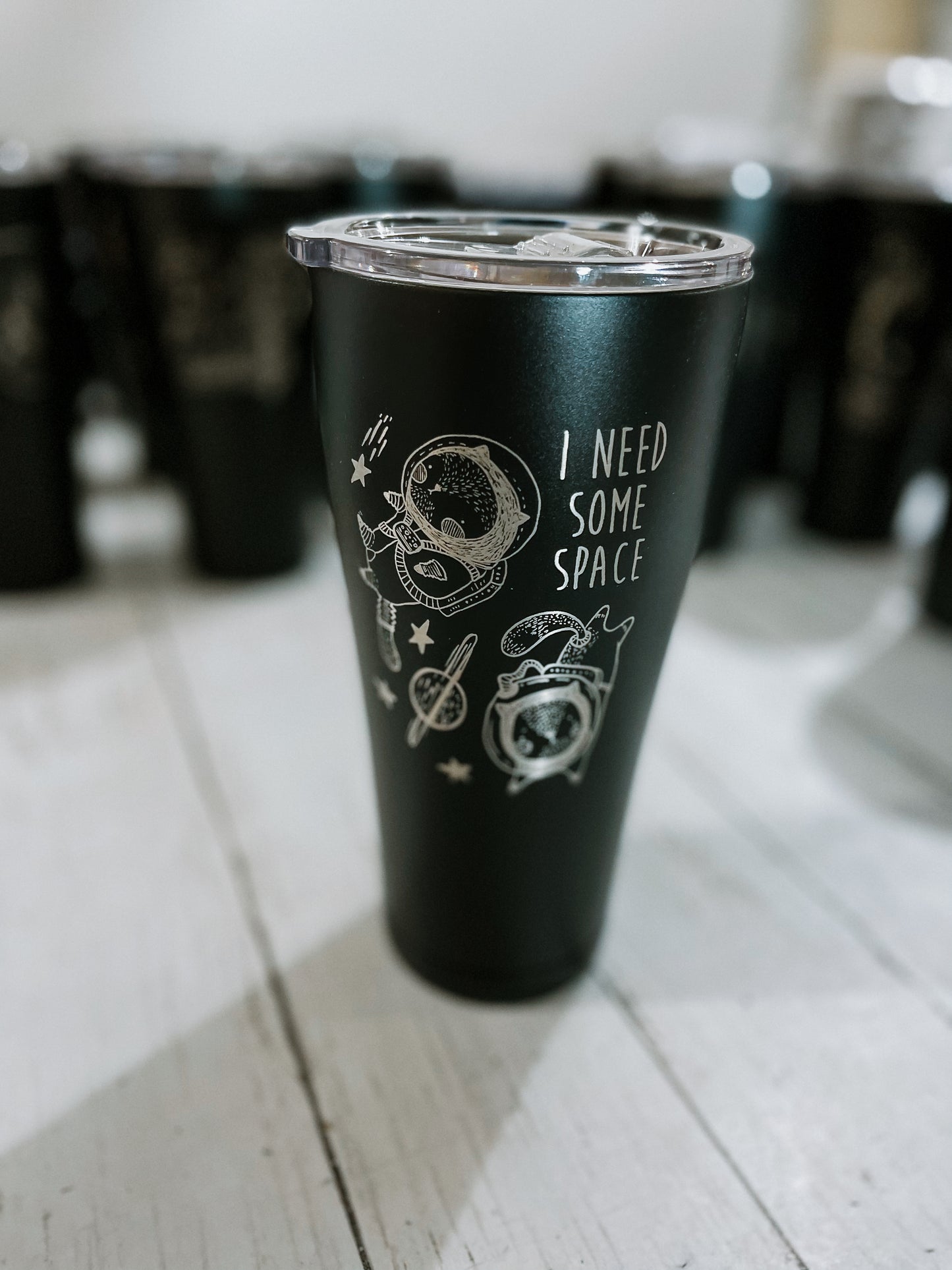 DoorBuster - 30oz BLACK Engraved Tumbler with plastic splash proof lid - Matte Black