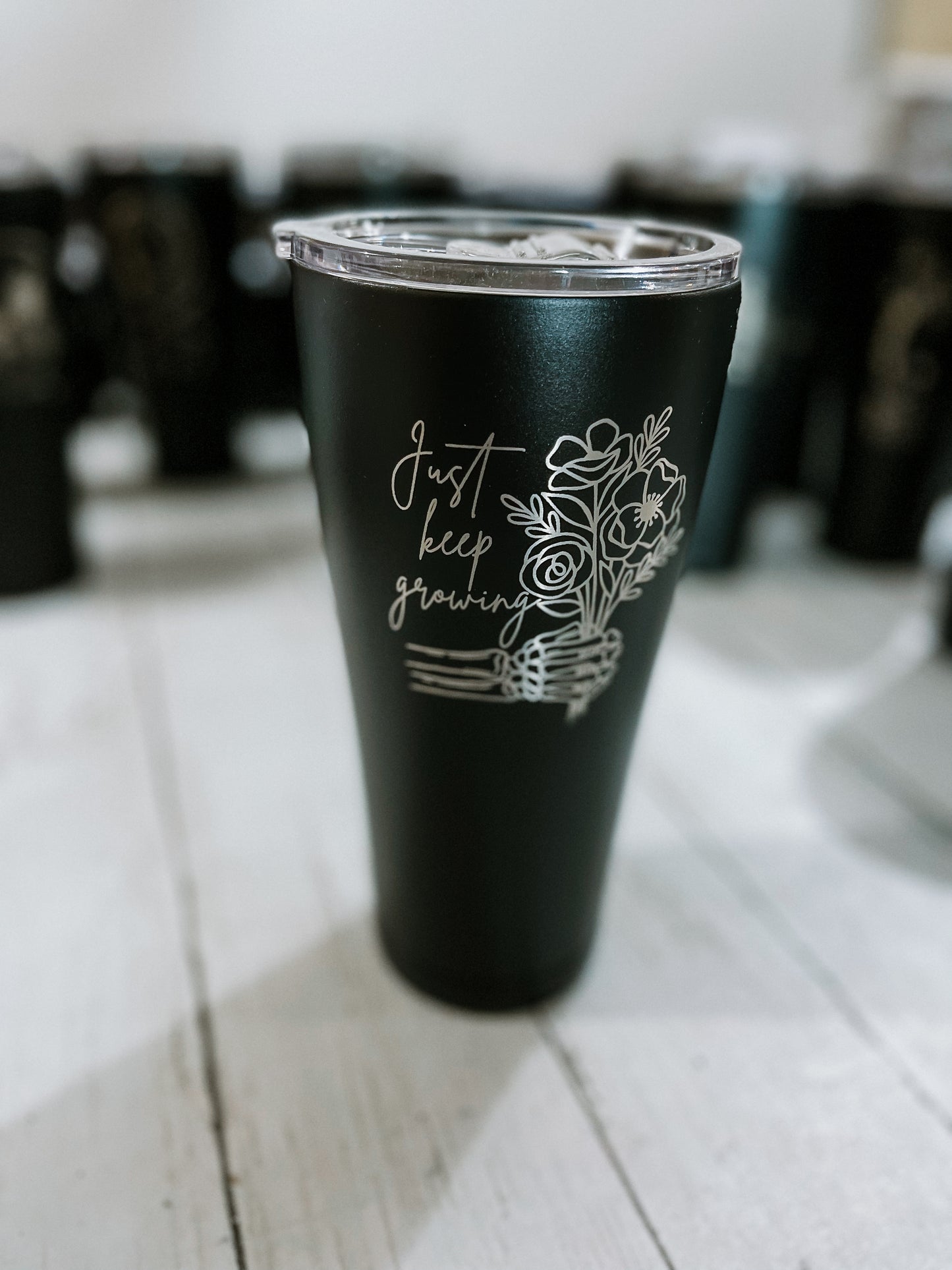 DoorBuster - 30oz BLACK Engraved Tumbler with plastic splash proof lid - Matte Black