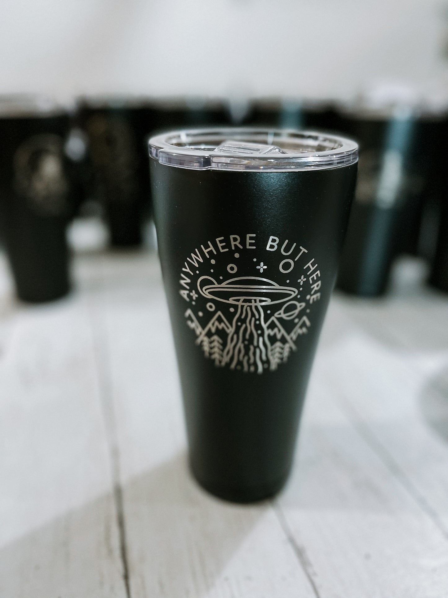 DoorBuster - 30oz BLACK Engraved Tumbler with plastic splash proof lid - Matte Black
