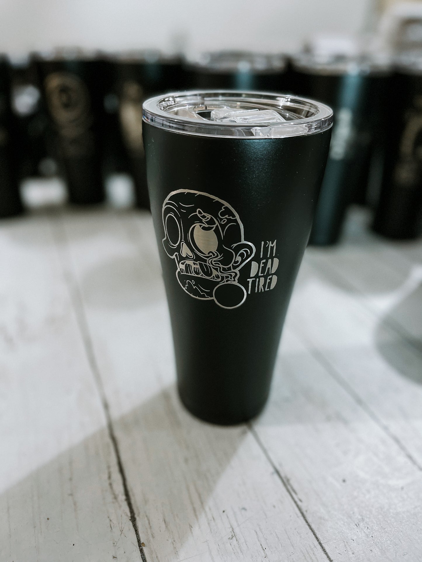DoorBuster - 30oz BLACK Engraved Tumbler with plastic splash proof lid - Matte Black