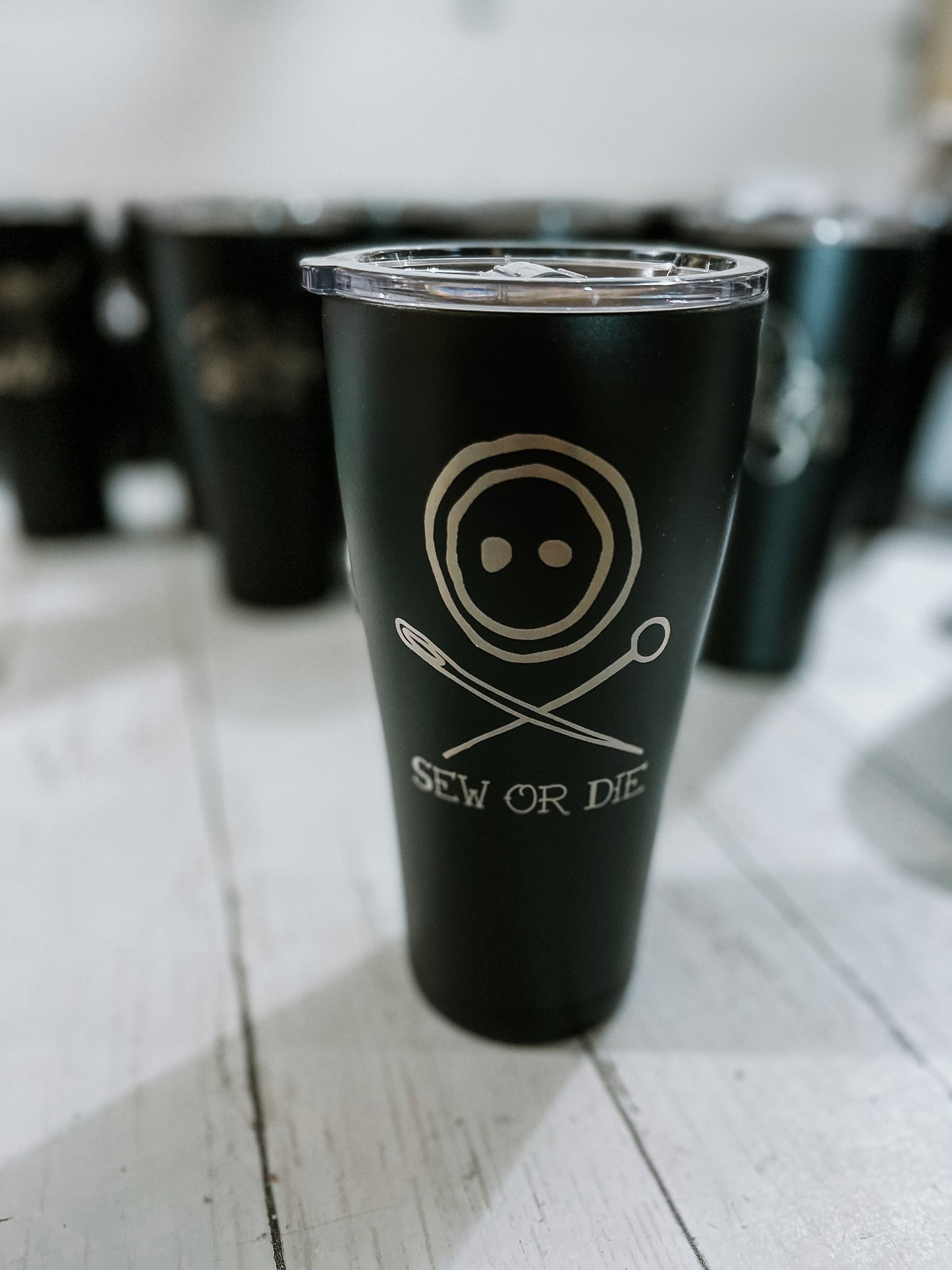 DoorBuster - 30oz BLACK Engraved Tumbler with plastic splash proof lid - Matte Black