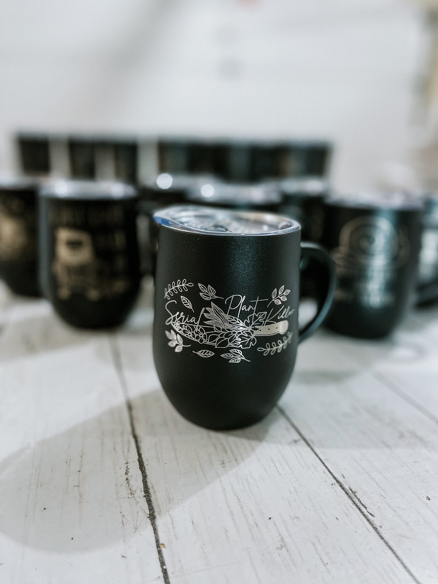 DoorBuster - 12 oz Engraved stainless steel coffee mug or wine cup with handle