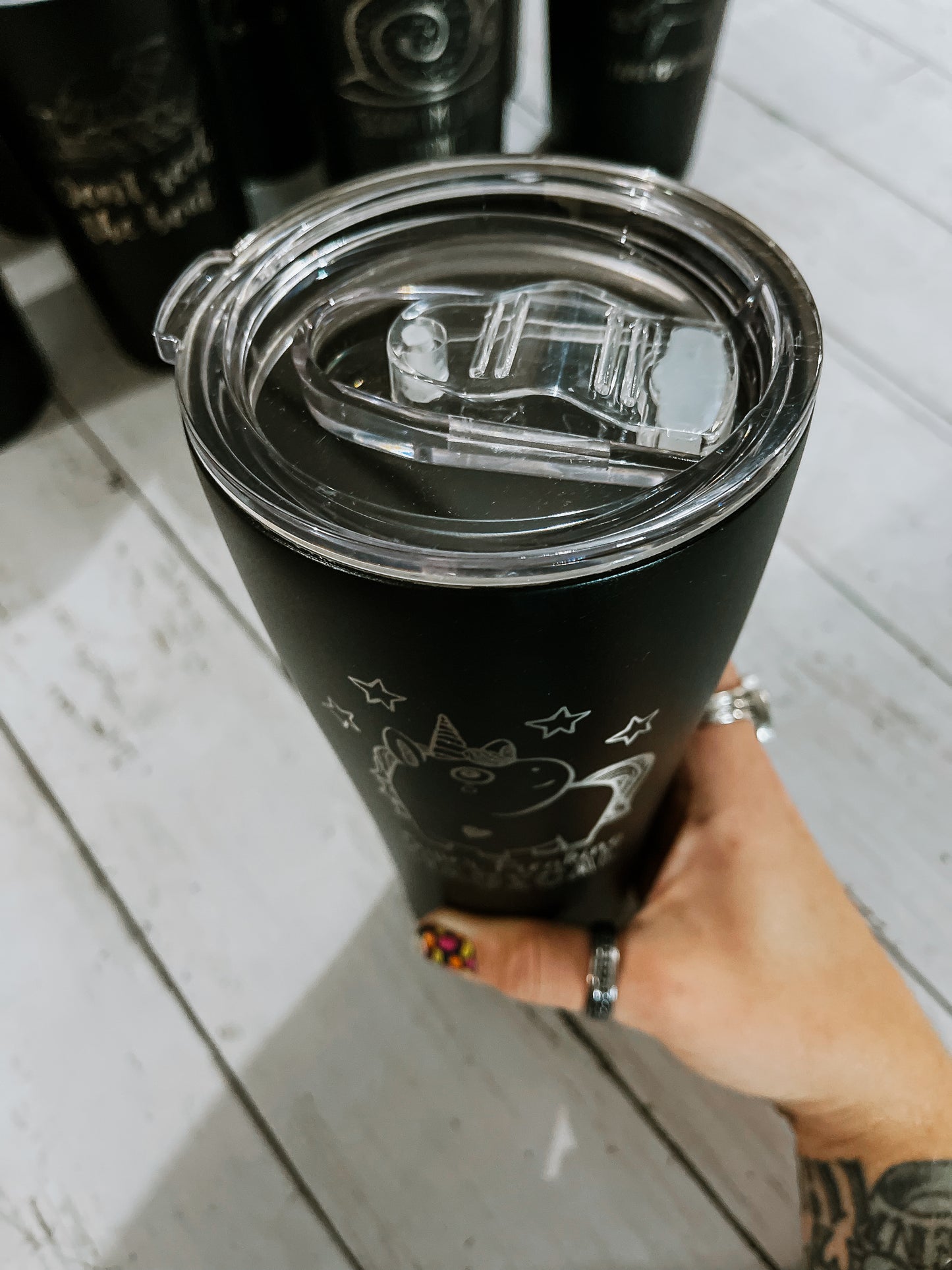 DoorBuster - 30oz BLACK Engraved Tumbler with plastic splash proof lid - Matte Black