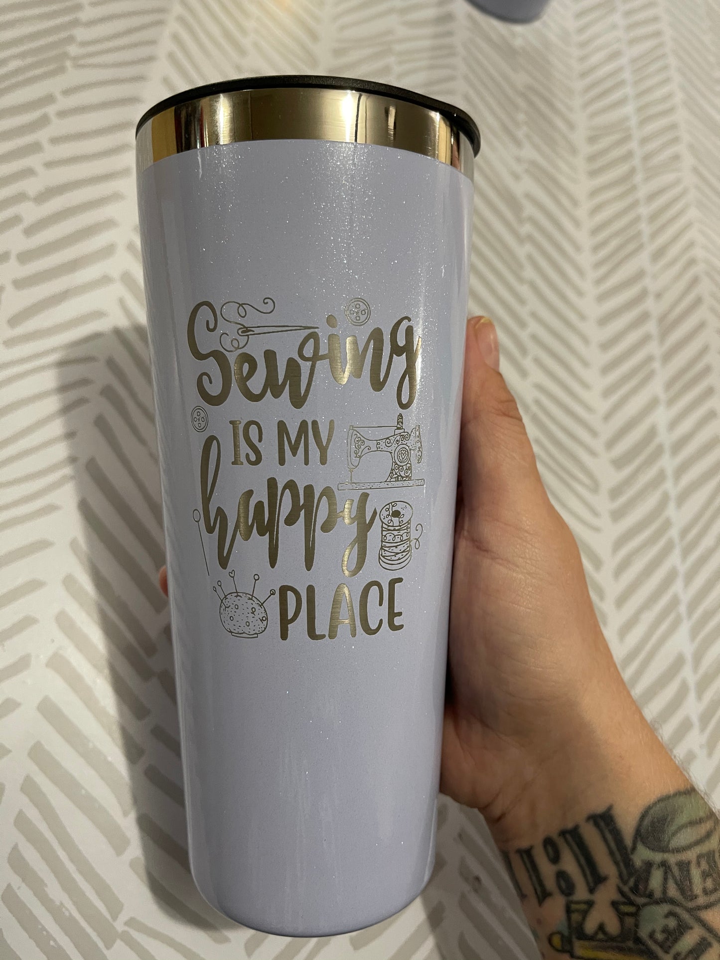 22oz steel insulated tumbler - Engraved - You are Sew Cool Peach