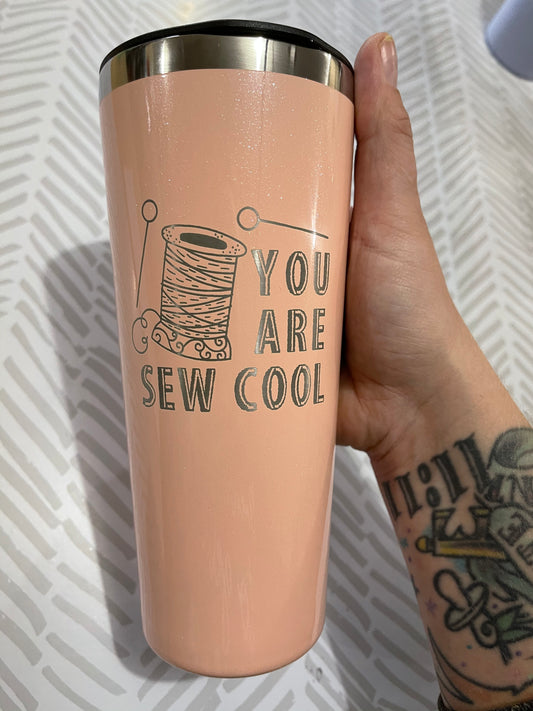You are Sew cool peach tumbler cup