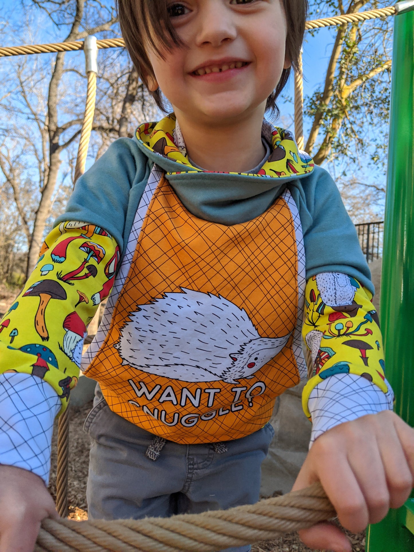 Cotton Lycra Panels - Round OO - Kid & Adult size - Skulls & Mushroom, Magic Forest, Wilderness & Hedgehog panels Retail Fabric