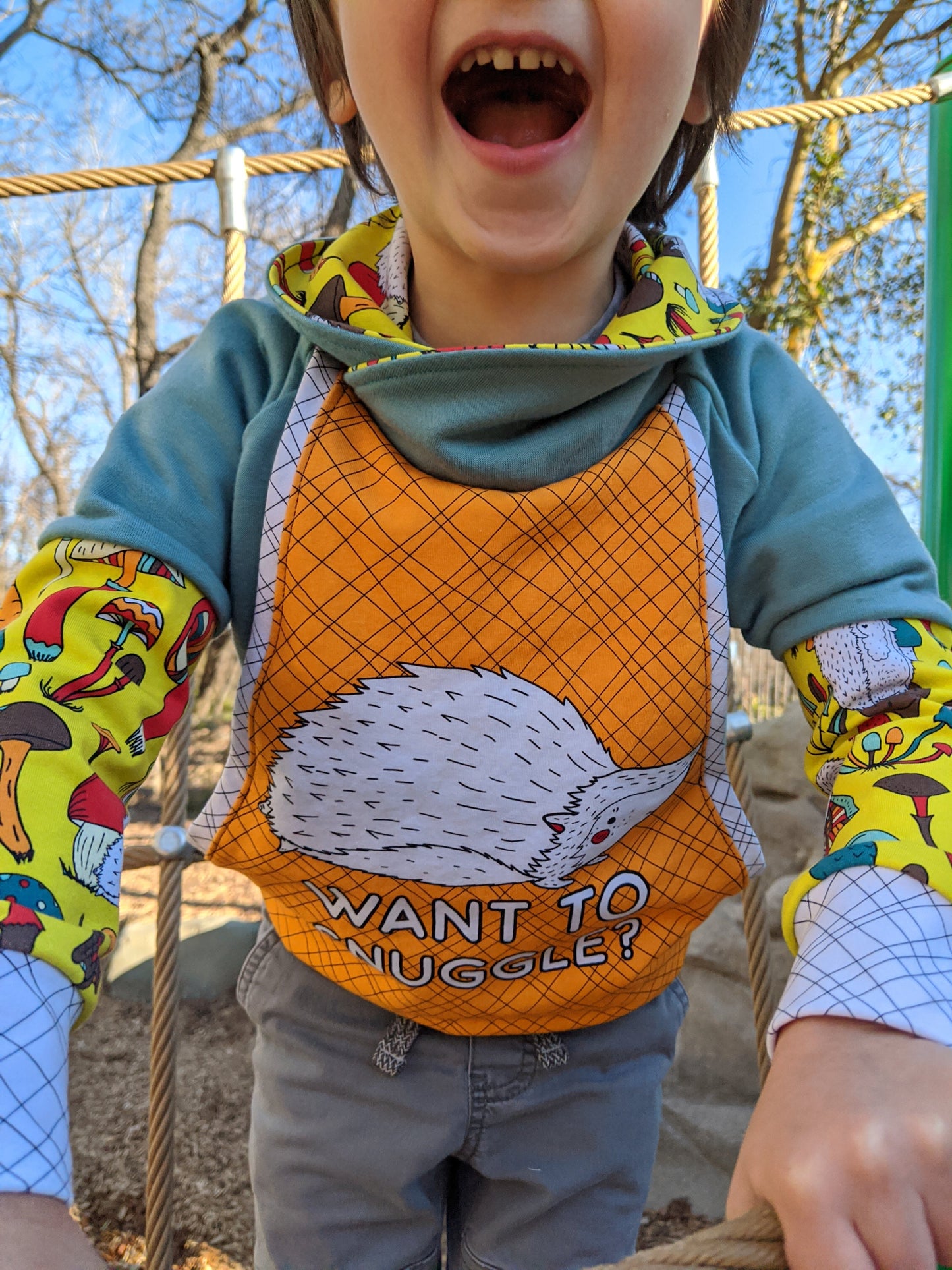 Cotton Lycra Panels - Round OO - Kid & Adult size - Skulls & Mushroom, Magic Forest, Wilderness & Hedgehog panels Retail Fabric