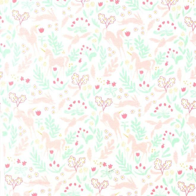 Non-Custom Michael Miller Unicorn Print on White with mint and pink - Retail