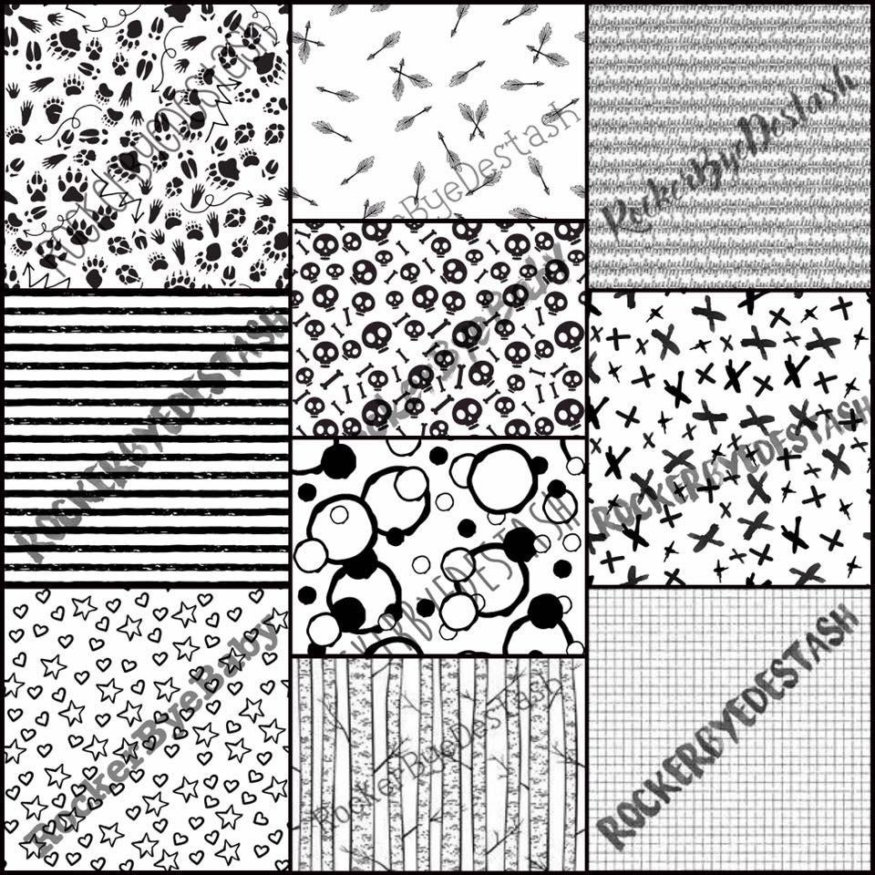 Cotton Lycra ACCENT fabric prints - retail - 1 yard per quantity Coordinate designs Black and white