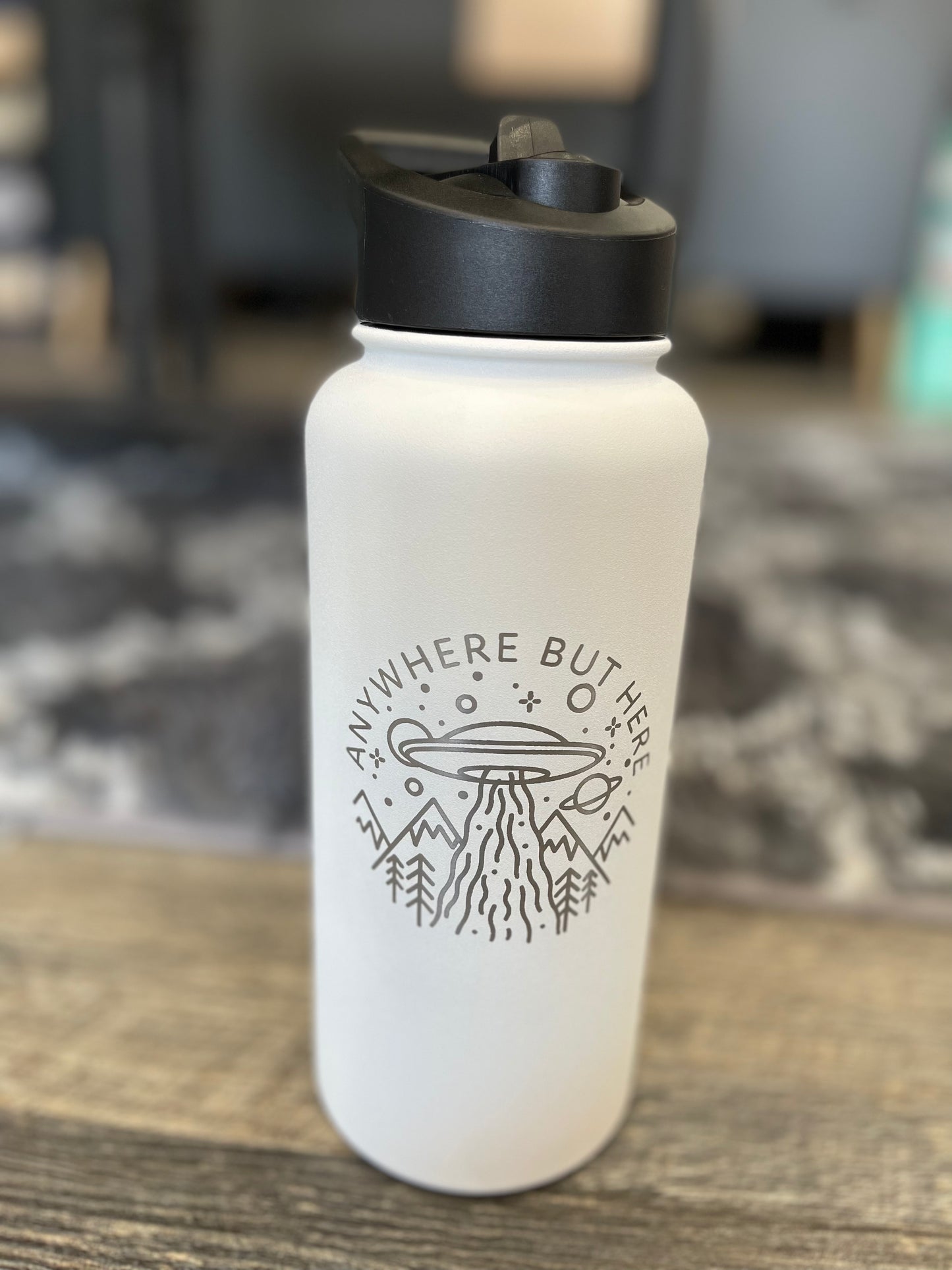 Retail - 32oz WHITE Engraved Water Bottles with plastic spout and straw - Matte White