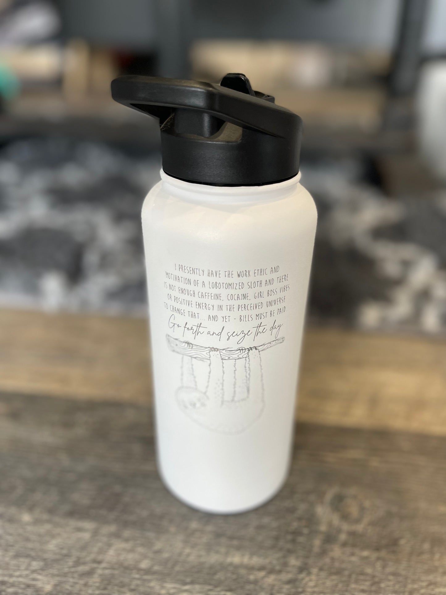 Retail - 32oz WHITE Engraved Water Bottles with plastic spout and straw - Matte White