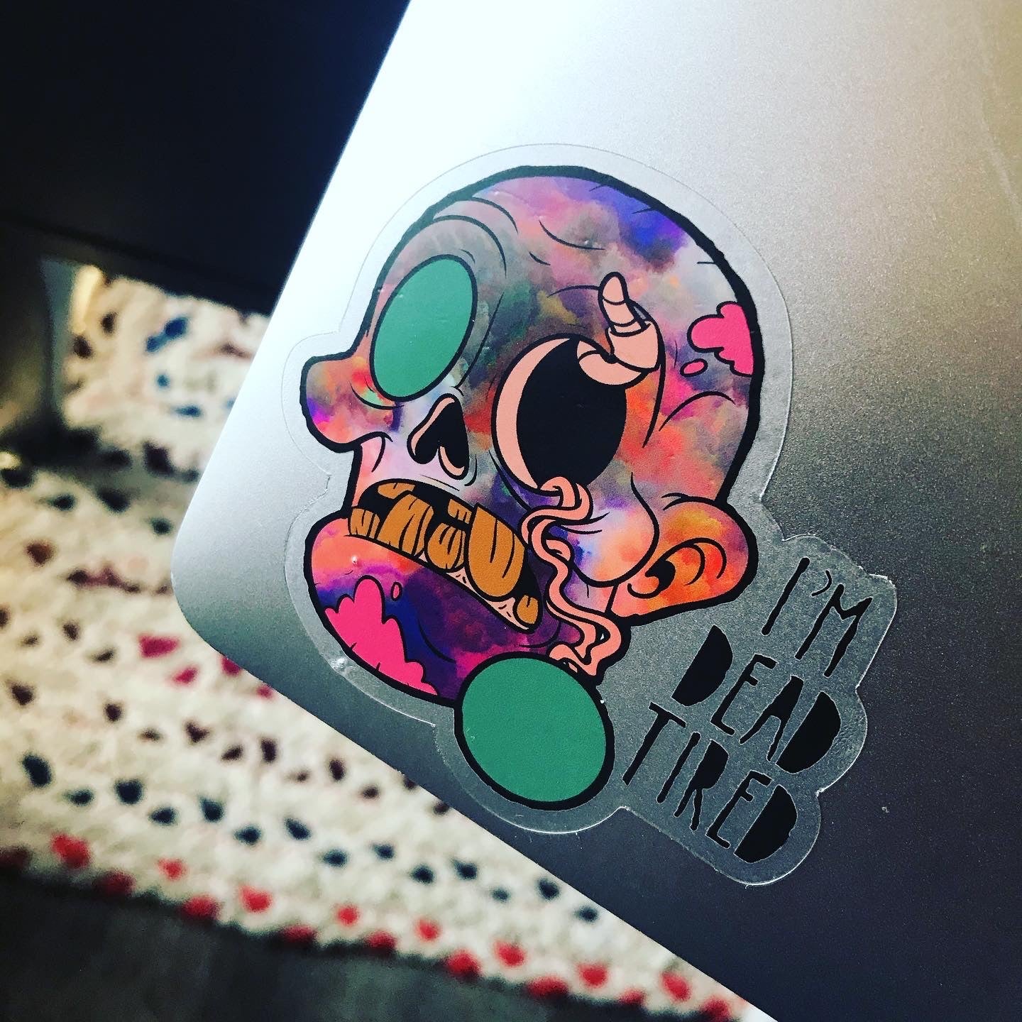 2.5x3 im dead tired zombie rainbow powder clear vinyl sticker - retail swag