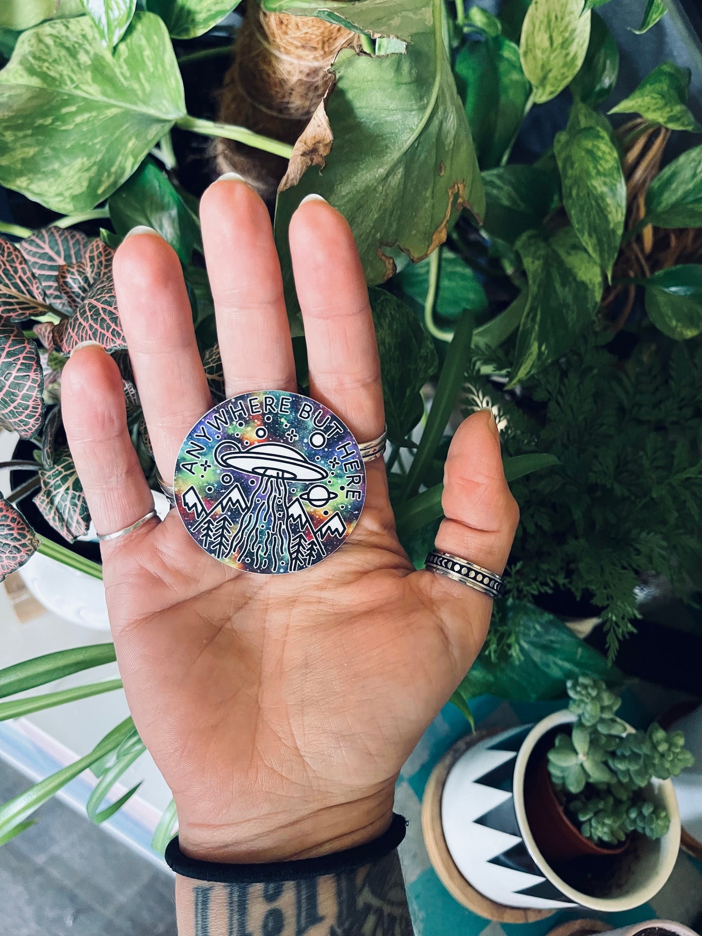 2 inch round ufo rainbow galaxy anywhere but here vinyl sticker - retail swag