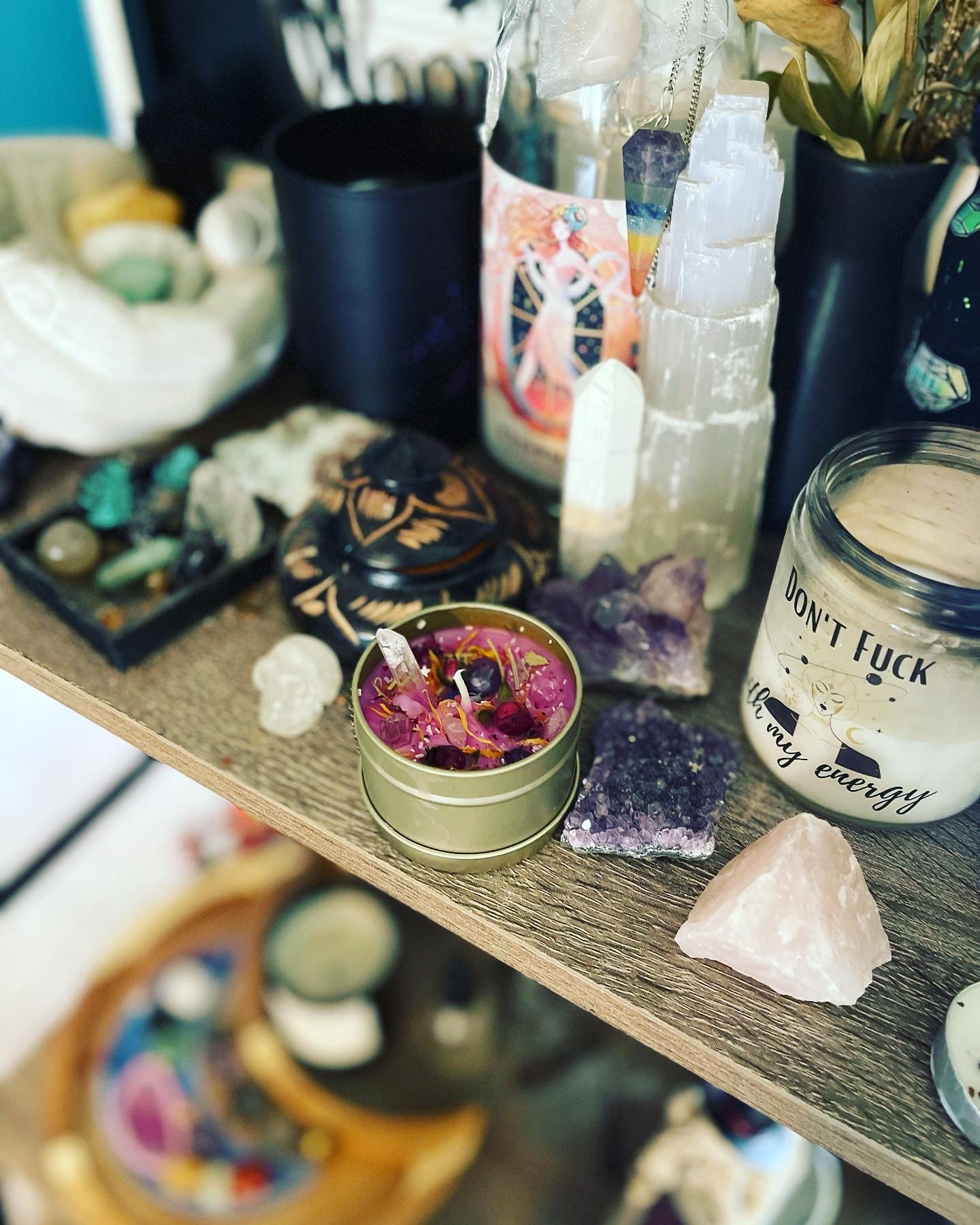 Candle crystal herbs flowers gift