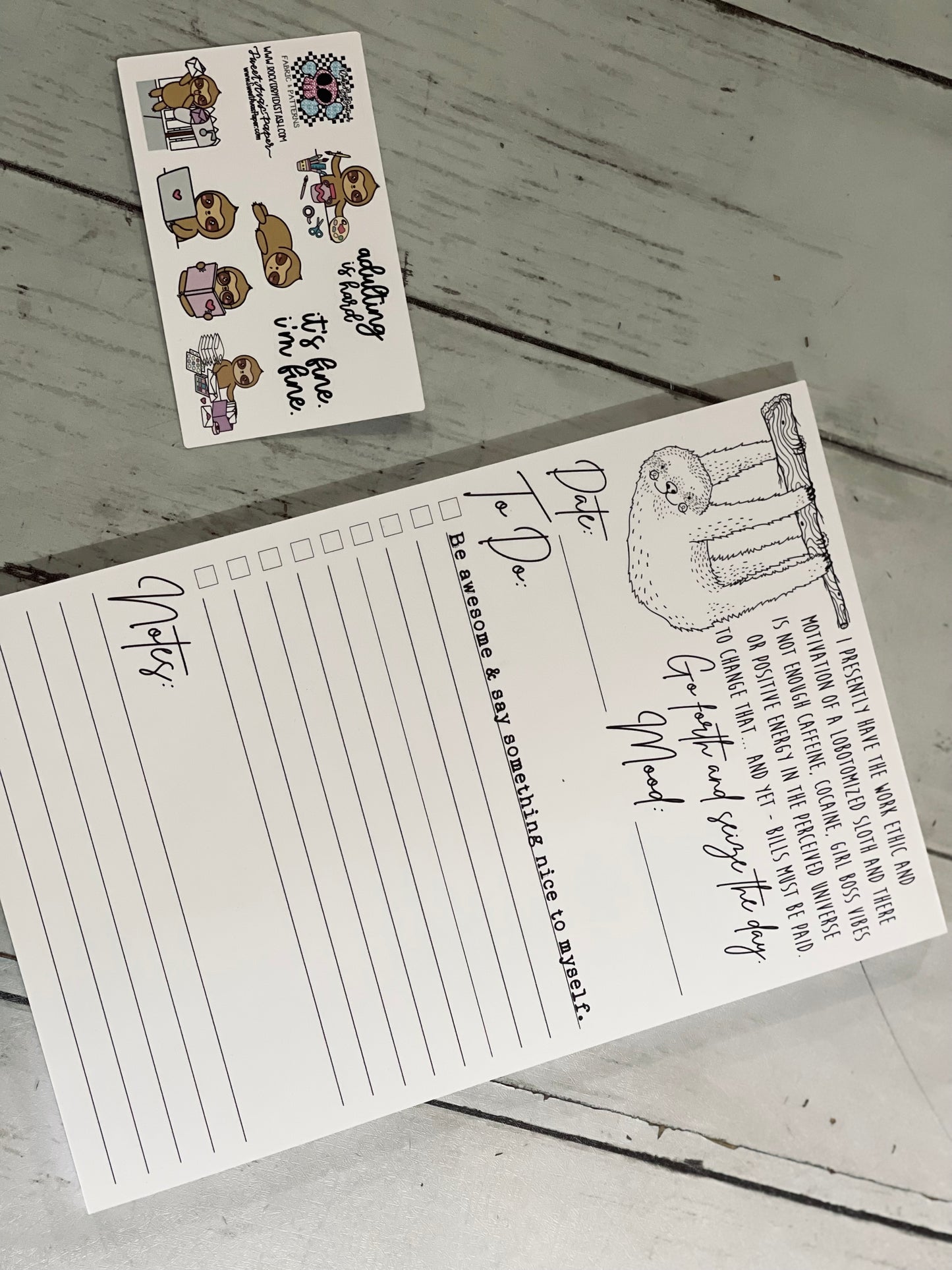 Sloth Work Ethic Paper Pad To Do List and Sticker Sheet - RockerByeDestash Exclusive Swag retail