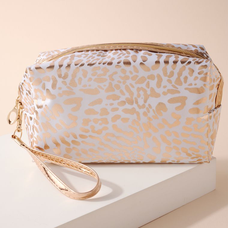 WHITE  Animal Print Metallic Cosmetic Bag by Avenue Zoe RBD Swag