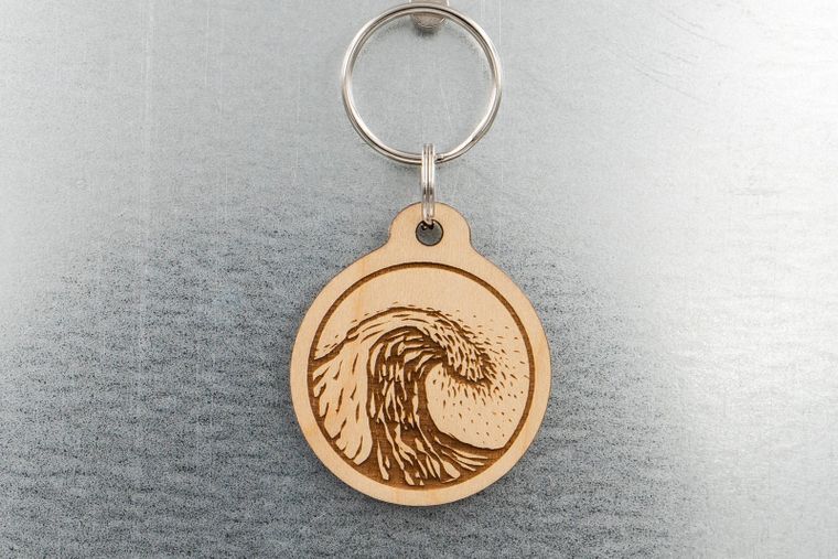 Ocean Wave Wood Keychain by Steamer Lane Design - gift