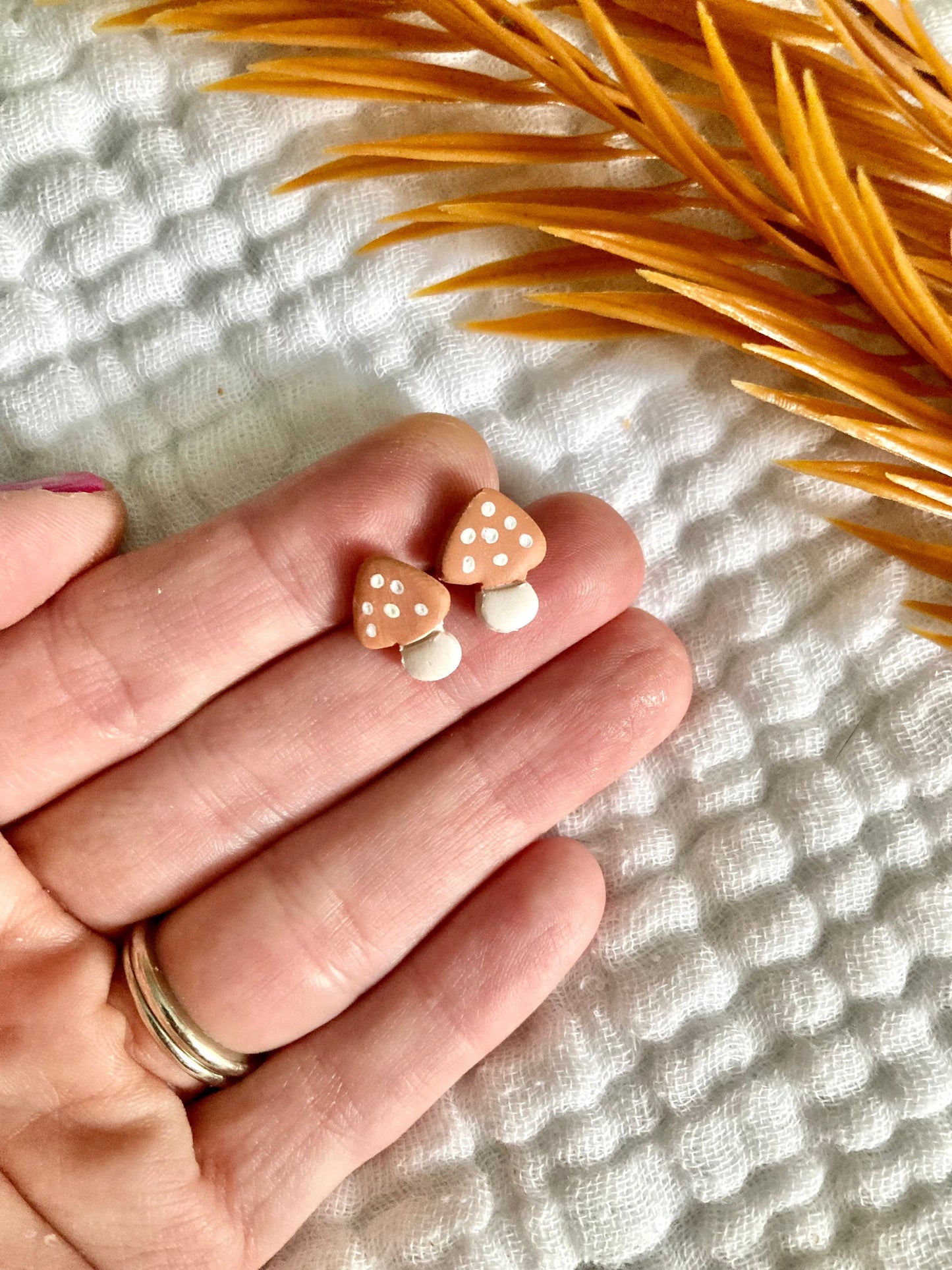 Clay earrings stud earrings mushroom earrings retro style jewelry by Terra Made gift