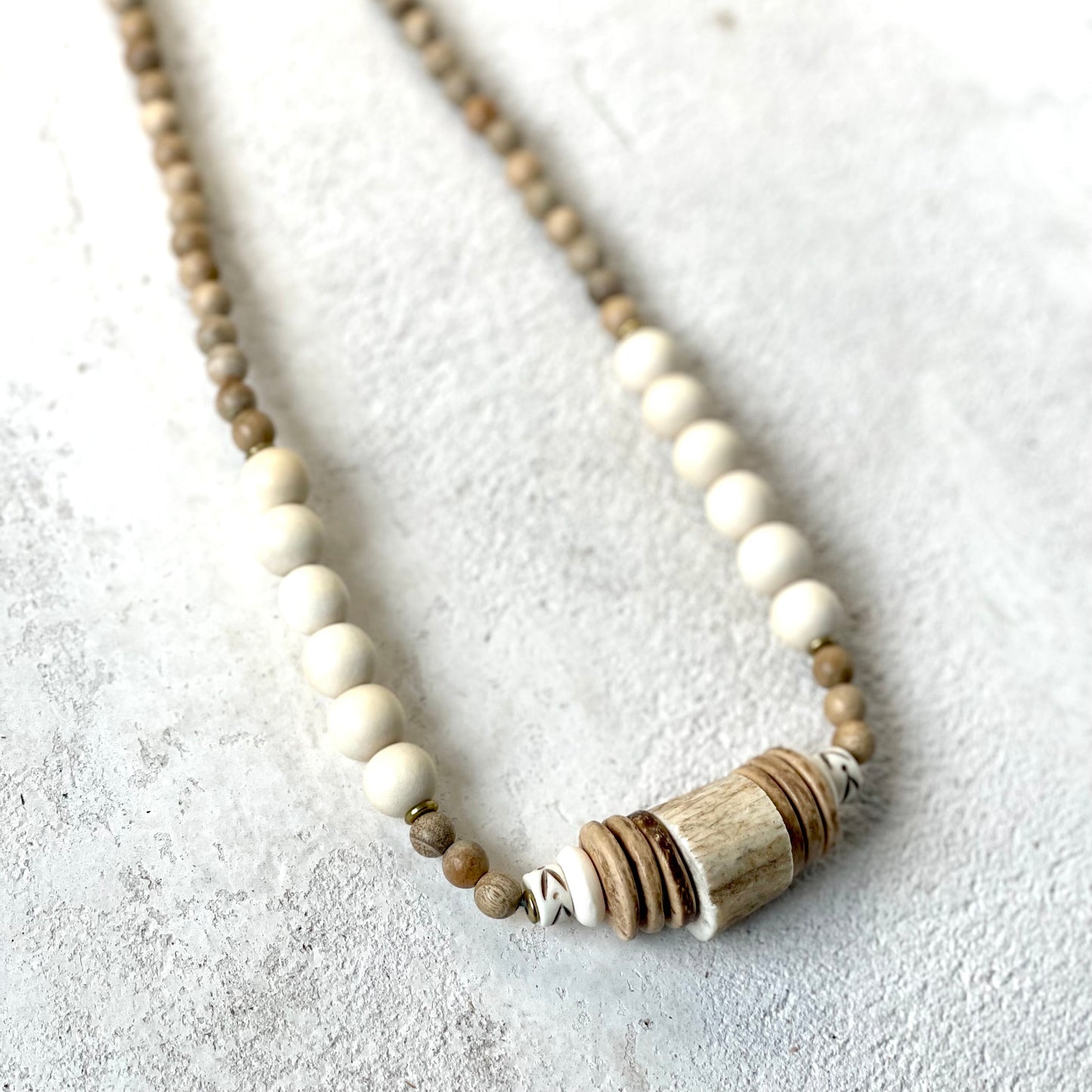 Light Deer Antler + Wood Bead Necklace by L rae jewelry gift