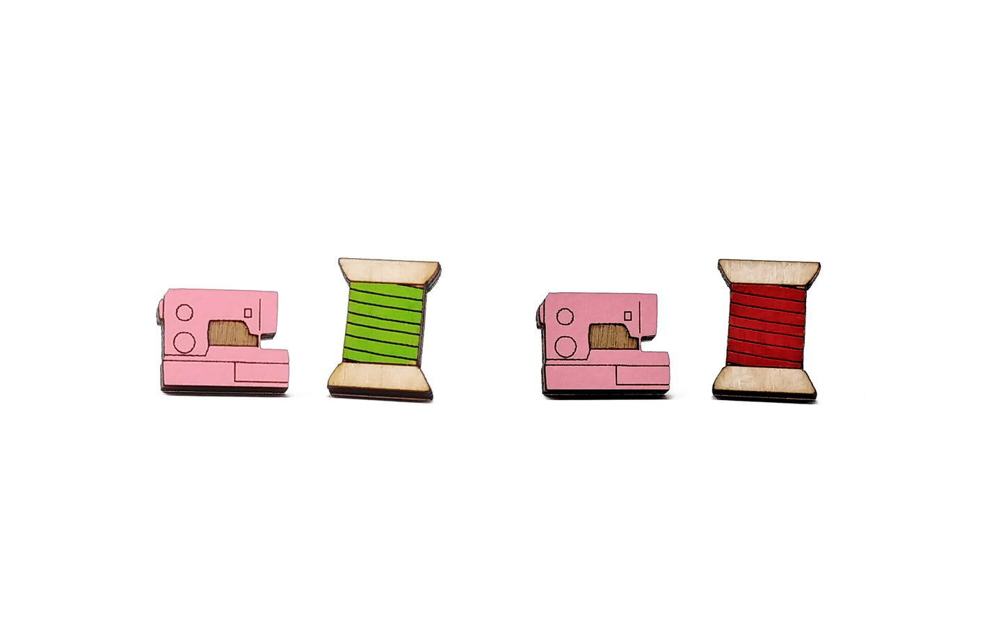 Green Sewing Machine and Spool by Unpossible Cuts gift earring jewelry