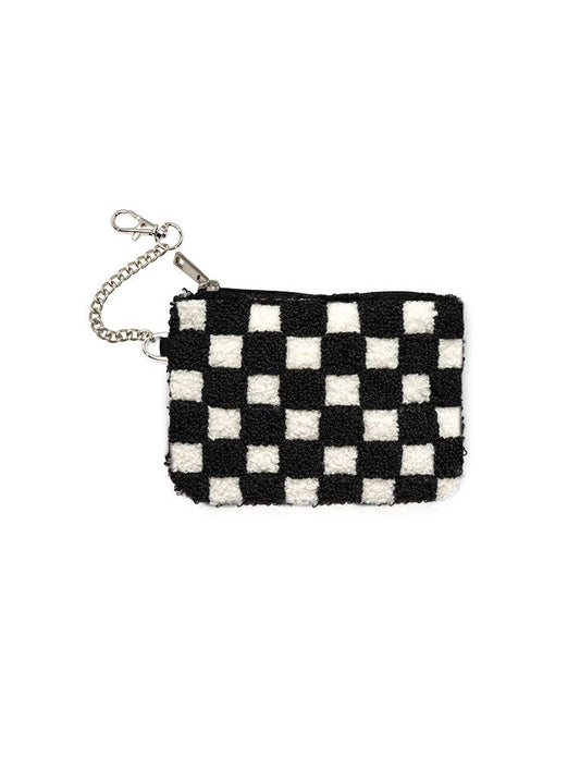 Keychain Pouch - Black & White Checkered - Black Zipper Gift