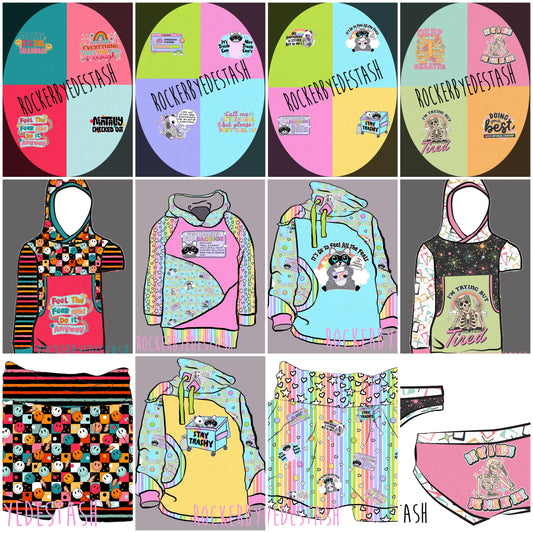 Cotton Lycra Kid & Adult Panels for Round AAA - Smiley, Skeleton, Retro Rascals Mental Health Retail Fabric