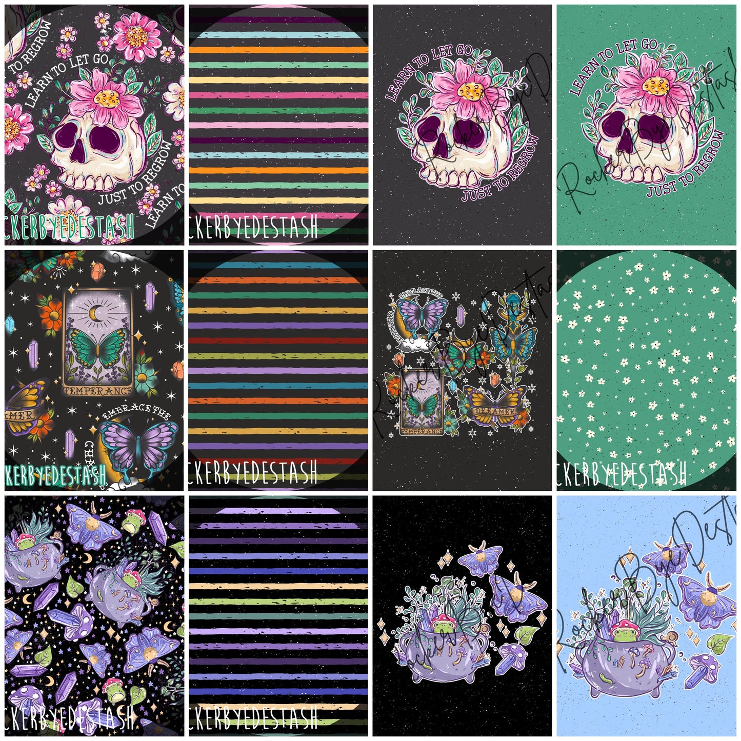 Cotton Lycra Panels - Round ZZ - Skulls, Flowers, Crystals, Tattoo, Tarot and more Kid and Adult sizes Retail Fabric