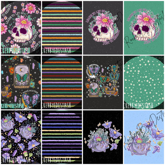Cotton Lycra Panels - Round ZZ - Skulls, Flowers, Crystals, Tattoo, Tarot and more Kid and Adult sizes Retail Fabric