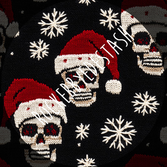 Santa Skull Knit - cotton Lycra retail fabric