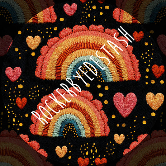 Fall Rainbow print embroidery - cotton Lycra retail fabric
