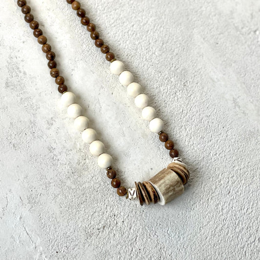 Dark  Deer Antler + Wood Bead Necklace by L rae jewelry gift