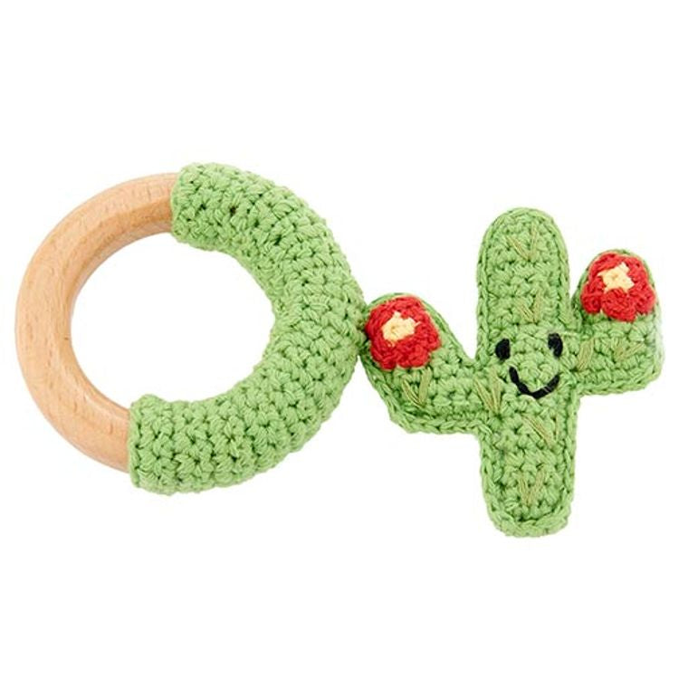 Cactus wooden ring - red flower by Pebble baby gift