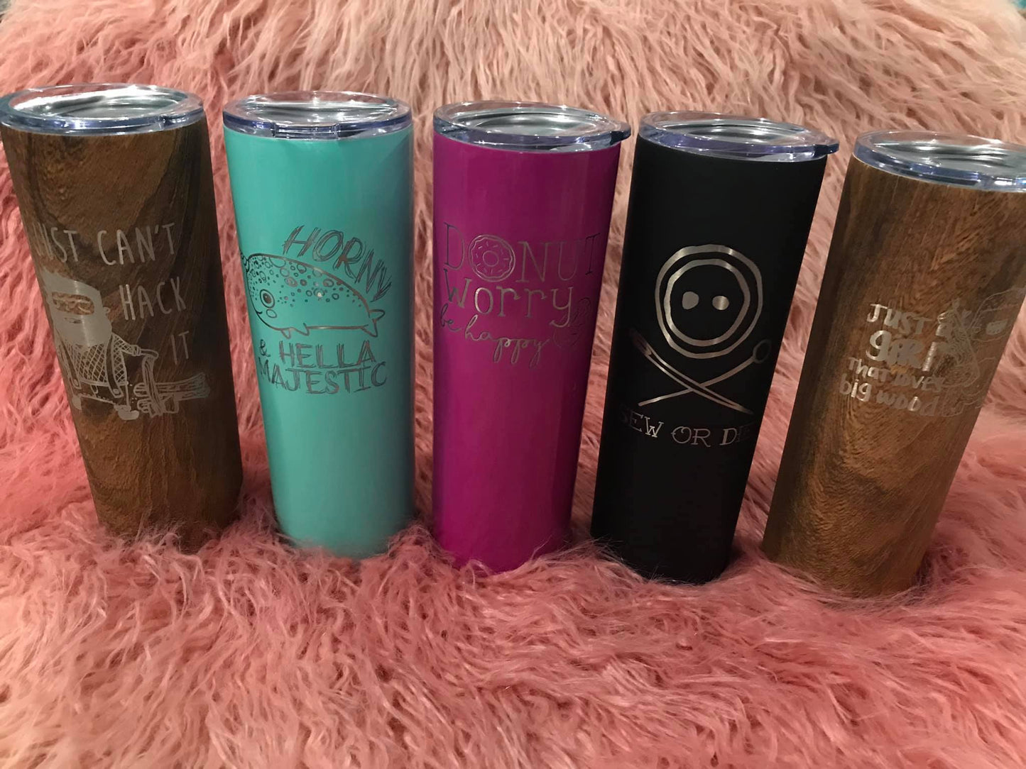 NEW Engraved Stainless Steel Skinny Tumbler & Straw 20 ounce - Retail