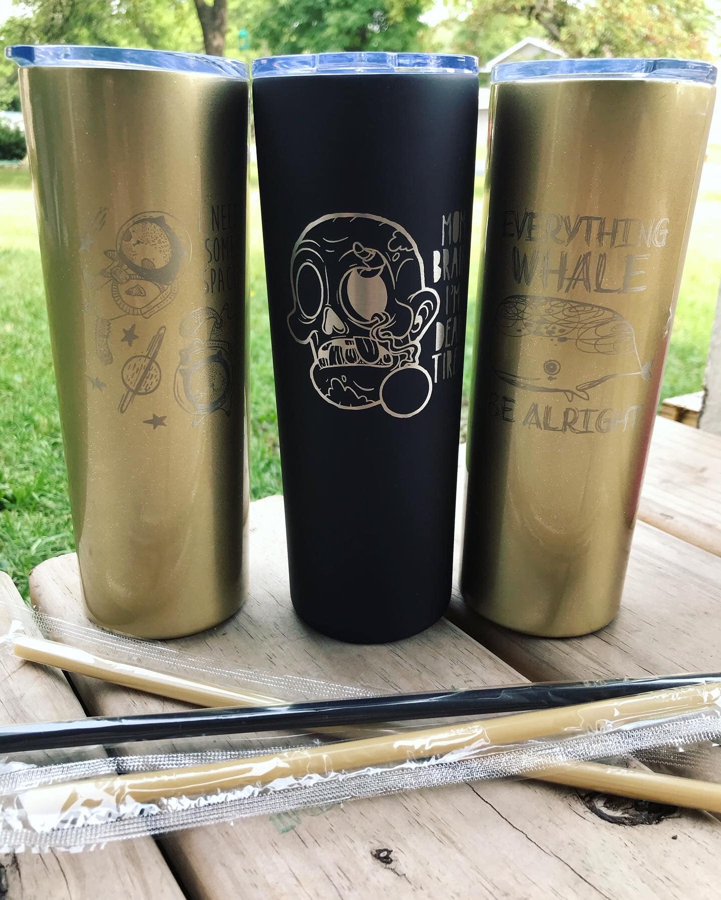 NEW Engraved Stainless Steel Skinny Tumbler & Straw 20 ounce - Retail