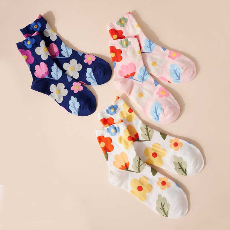 BLUE Floral Print Crew Socks by Avenue Zoe - gift