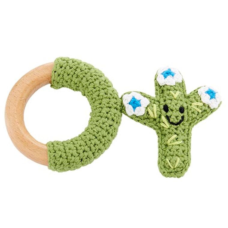 Cactus wooden ring - white flower by Pebble baby gift
